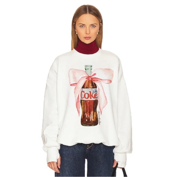 NWT The Laundry Room Women’s Diet Coke Bow Classic Crewneck Sweatshirt White M - Picture 1 of 9